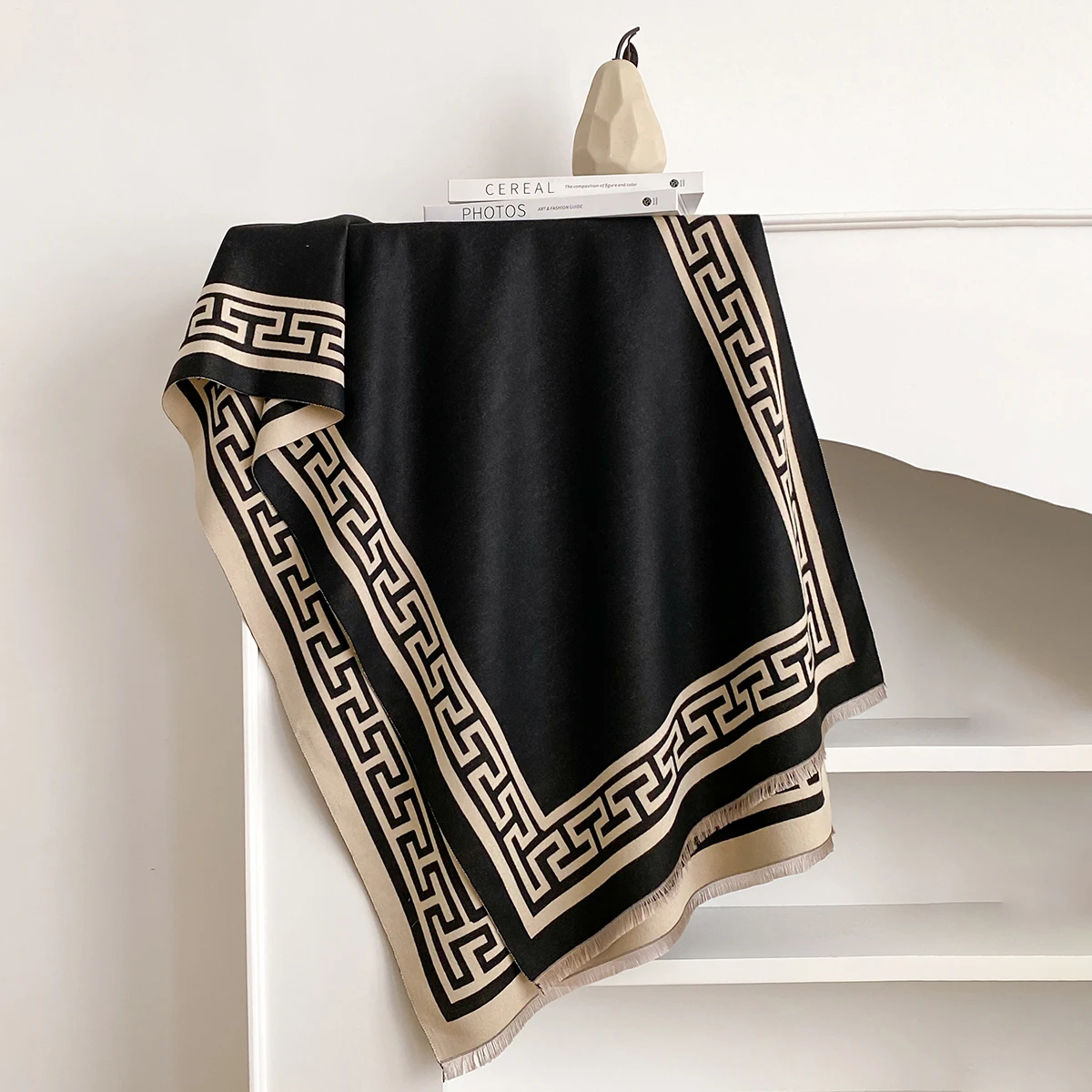 Frauen Geometrie Druck Pashmina Schal Warme Kaschmir Schals Luxus Winter Dicke Decke Bufanda Weibliche Wrap Bandana Echarpe Poncho – Detail 7