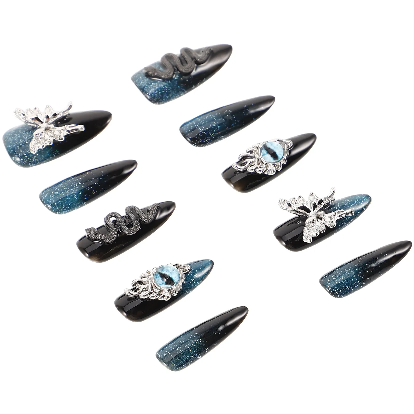 1Set Decorative Fake Nails Handmade Plastic Press on Nails Full Cover Stick on Nail Art Stickers for Women Fashionable