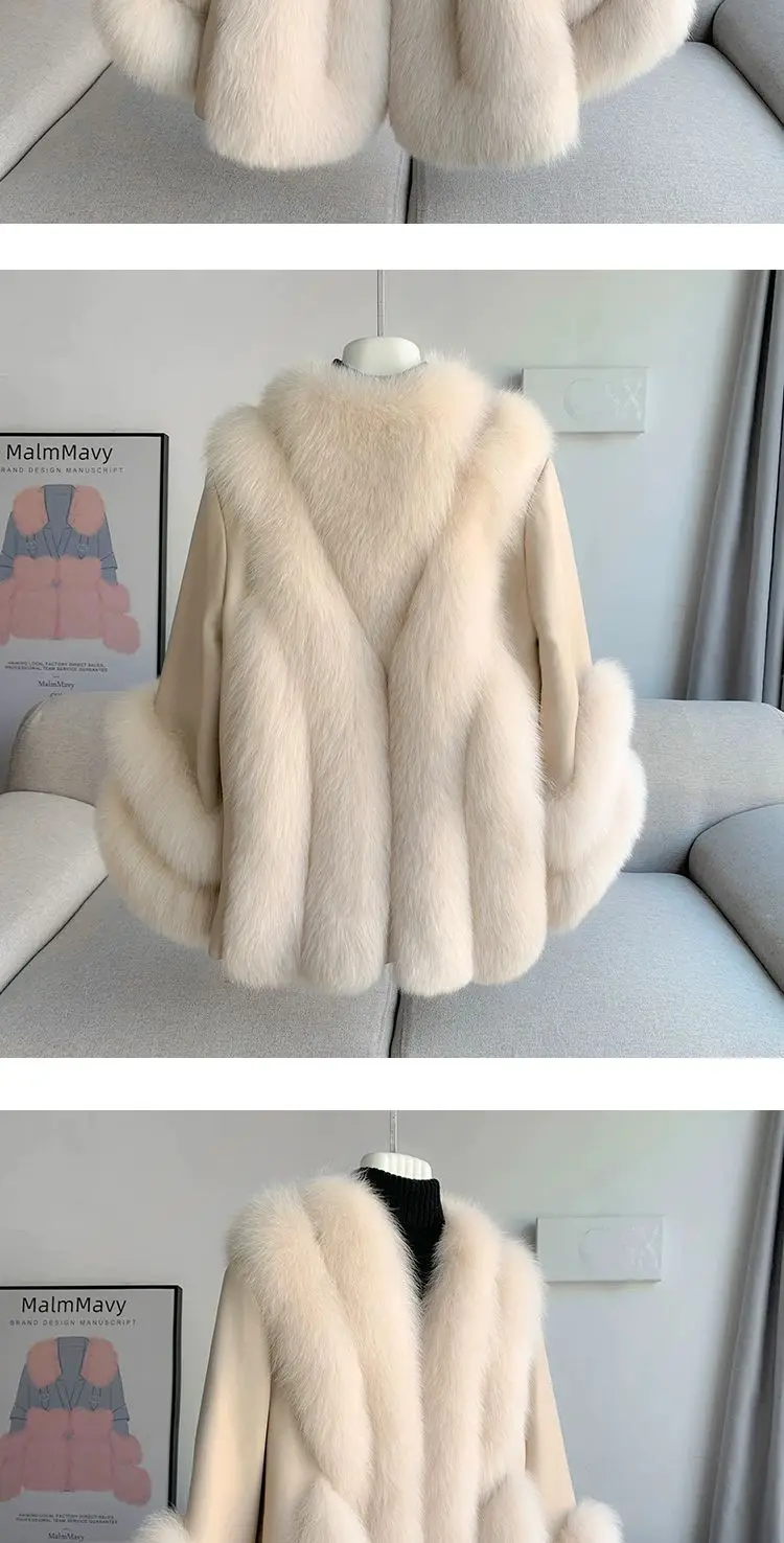 Whole Skin Fox Fur Grass Women's Mid length 2023 New Fur Integrated Sheep Skin White Duck Down Down Coat Winter