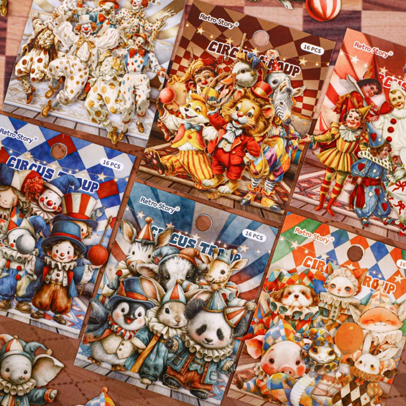 Mr. Paper Zirkus-Aufkleber, 16 Stück, Kartonmaterial für Tagebücher, fröhliches Themen-Collage, kreative Dekoration, DIY, Scrapbooking, Grußkarte