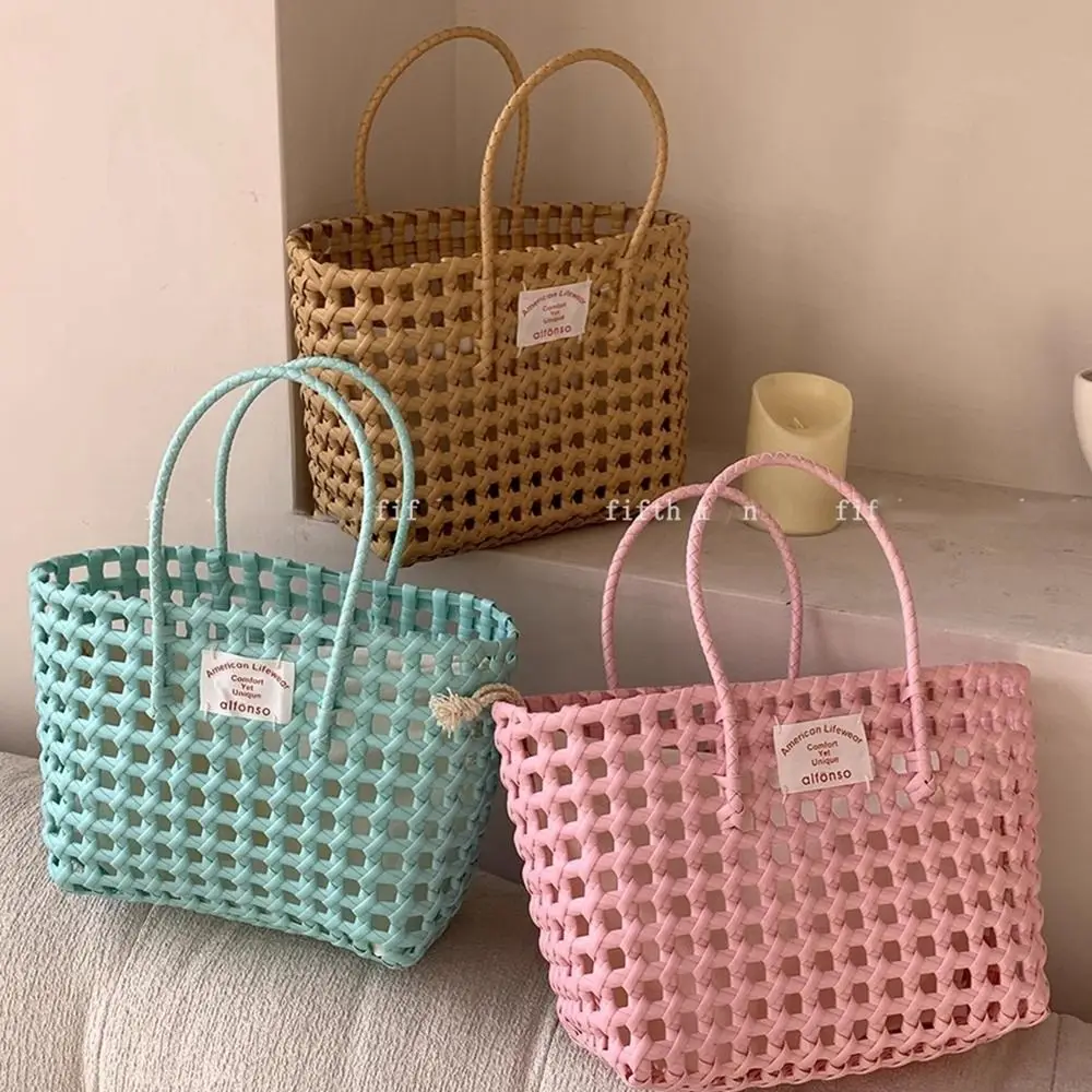

Countryside Style Hollow Weave Bag Vacation Style Large Capacity Vegetable Basket Bag Bucket Bag Bohemian Style Beach Tote Bag