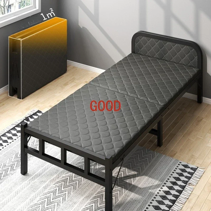 Modern Simple Folding Bed for Bedroom Widened Adult Beds with Soft Package Light Luxury Metal Folding Bed for Hospital Escort