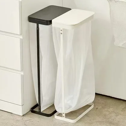 

Household wet and dry sorting garbage rack Metal small vertical flip narrow trash can saves space