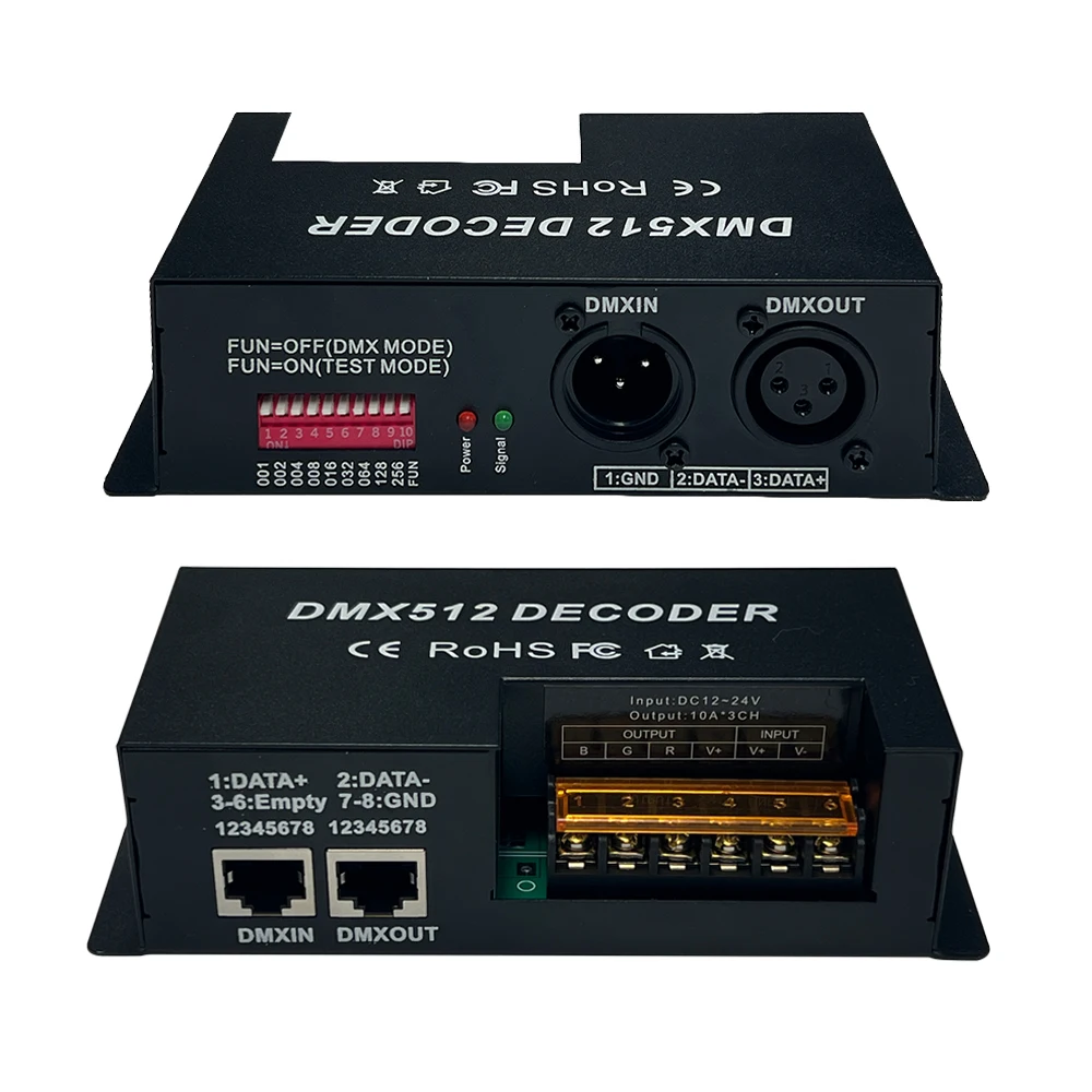 4 and 3 Channel RGBW DMX Decoder with RJ45 and XLR plug & DMX512 Dimmer Driver 20A  for DC12-24V PWM LED Strip Light Controller