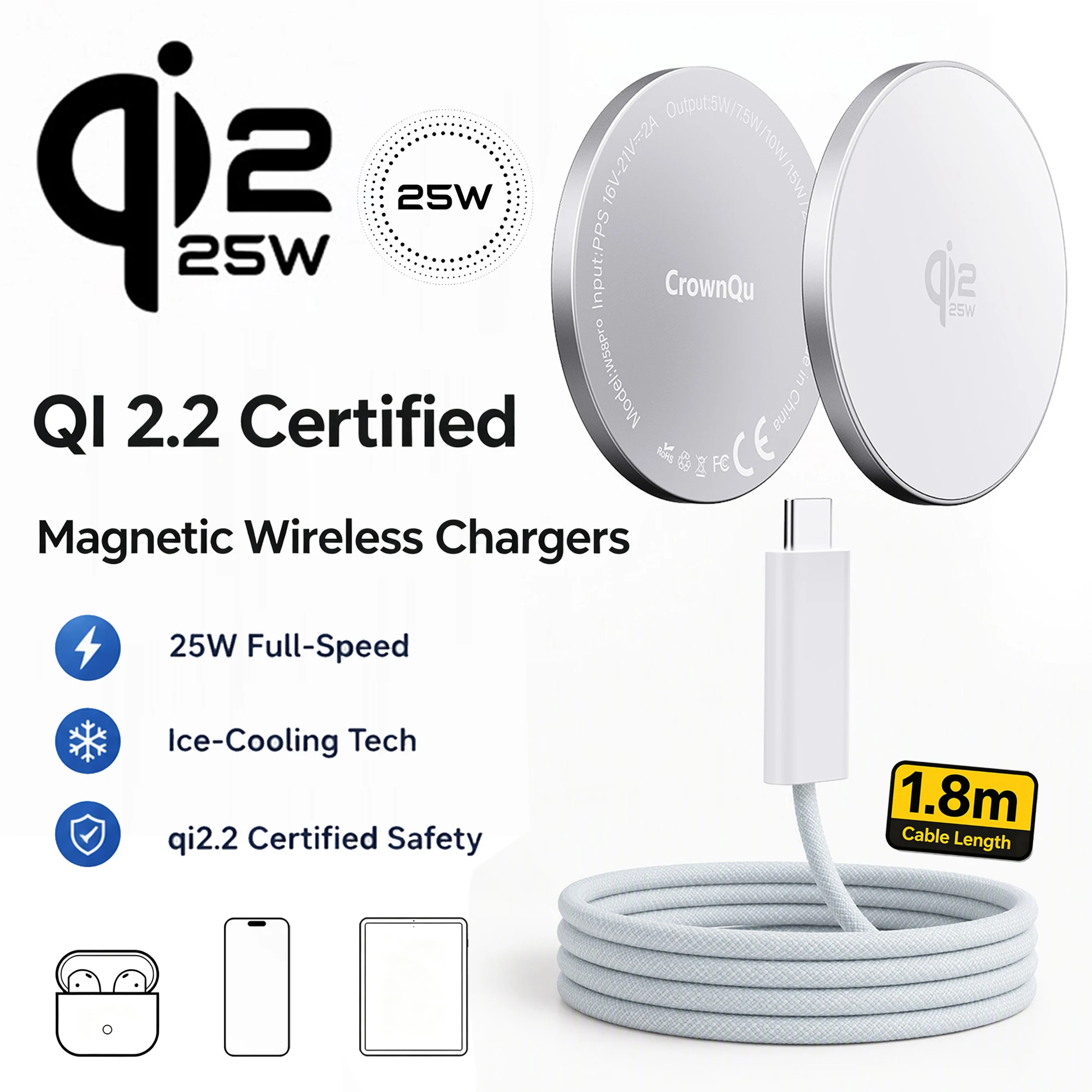 Qi2.2 Kabellose Ladegeräte 25W Magnetisches Induktions-Schnellladen für Macsafe iPhone 17 16 15 ProMax ‌ 5W Airpods-Serie Xiaomi Samsung – Detail 11