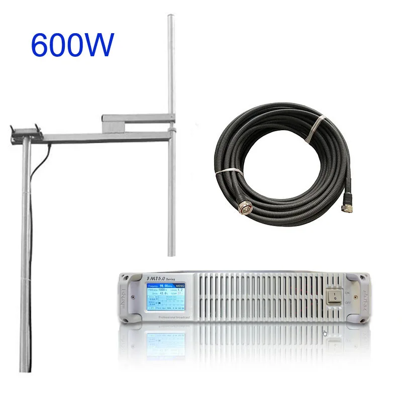 

500W 600W Profesional Fm Transmitter+ Dipole FM Antenna with 20M RF Cable Kit