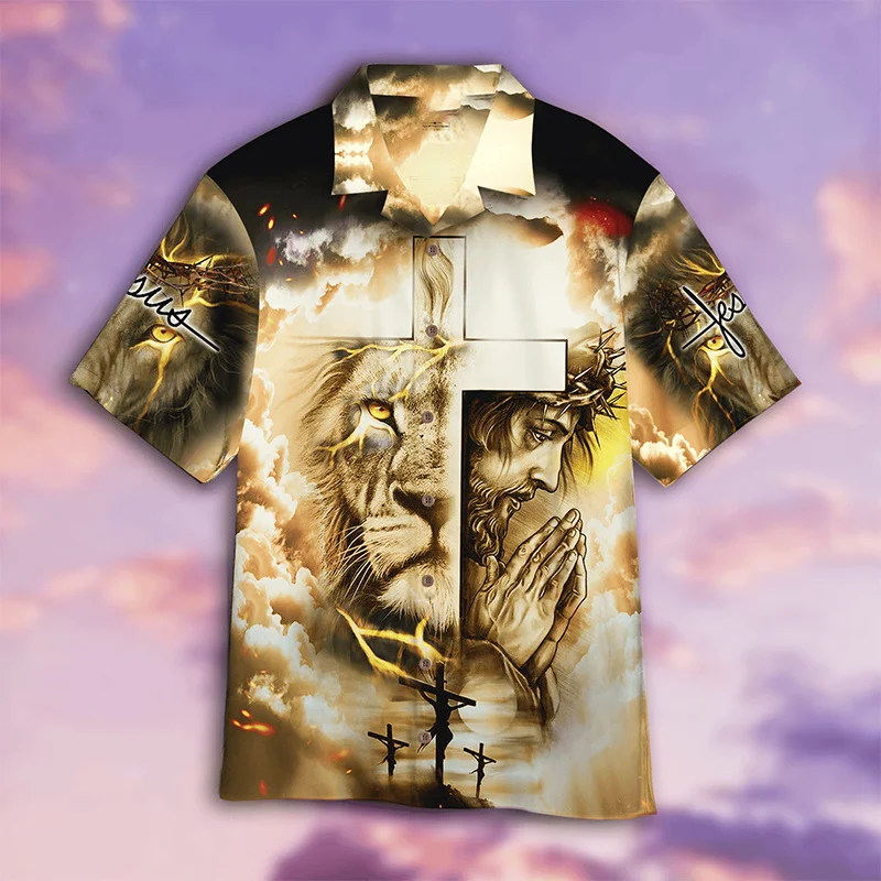 

New Summer 3D Print Christian Jesus Male Shirts Fashion Streetwear Shirts Blouses Men Hawaiian Shirts Cool Vintage Clothing