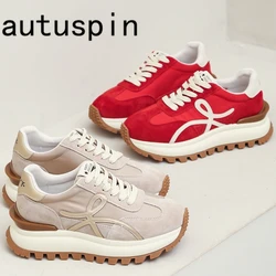 AUTUSPIN Newest Genuine Leather Ladies Sneakers 2024 Spring Summer Fashion Casual Mixed Colors Vulcanized Shoes Women Size 35-40