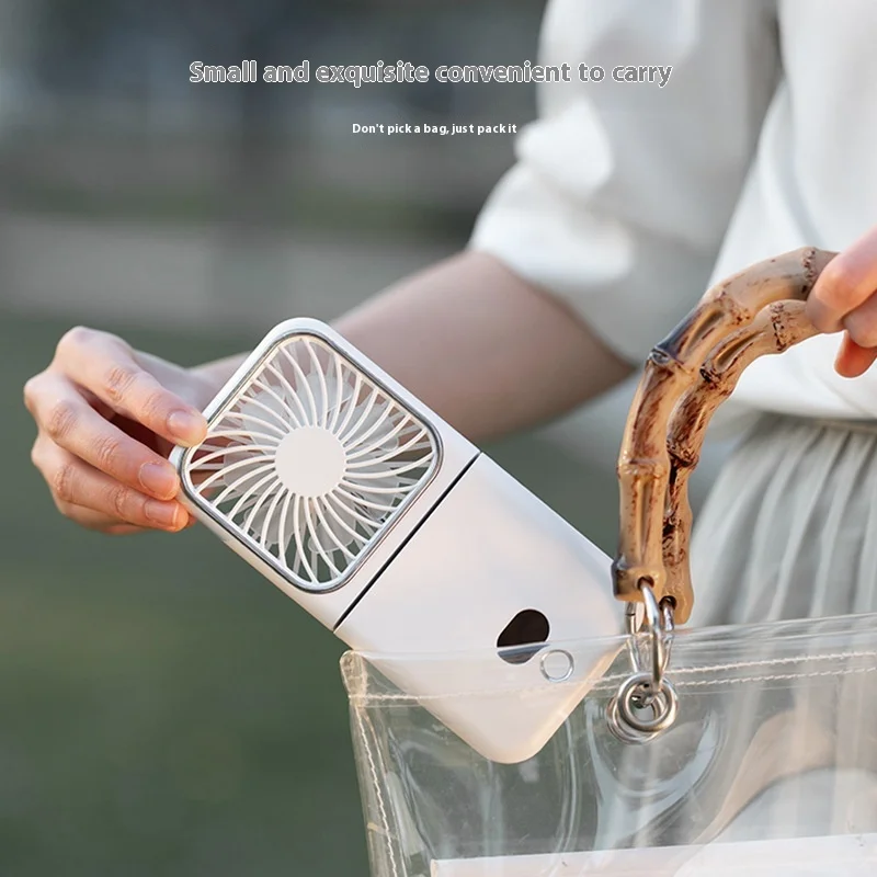 New Multifunctional Outdoor Handheld Fan Desktop Folding Fan Portable Makeup Mirror Mini Neck Fan 5 Speeds 2500mAh iPhone Size