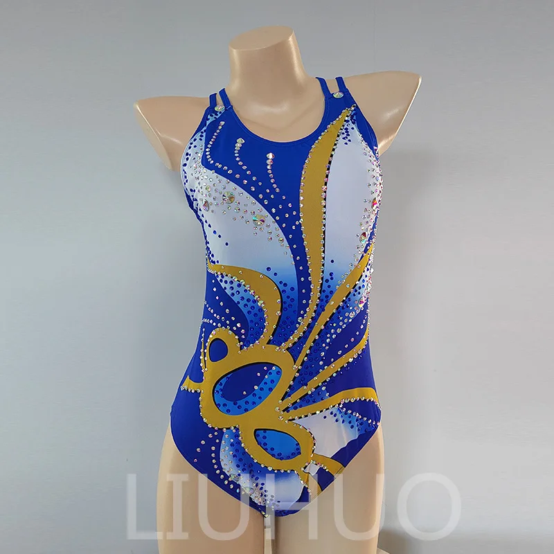 LIUHUO-Justaucorps pour filles, combinaisons de natation synchronisées, bleu, sport d'équipe, compétition, vêtements d'équipe