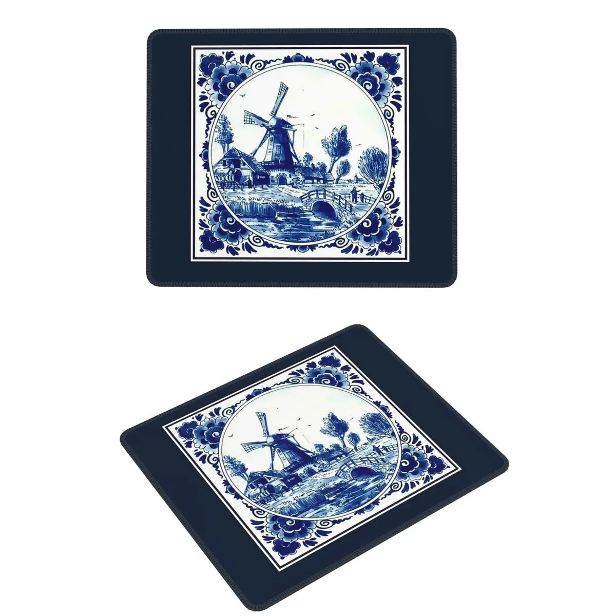 

DUTCH BLUE DELFT Vintage Windmill And Bridge Print Mouse Pad Computer Keyboard Mouse Mat Gaming PC Desk Mat Office Table Mats