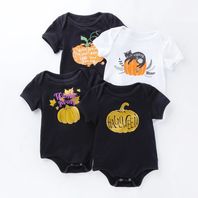 

Infant Baby Boy Halloween Bodysuit Neutral Short Sleeve Pumpkin Bodysuit Cotton Baby First Halloween Clothes Holiday Wear