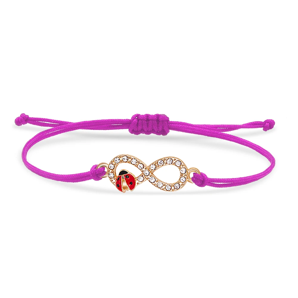 Red Enamel Cute Insect Ladybird With Infinity Love Charm Bracelet Women New Fashion Rhinestone Animal Black String Jewelry Gift