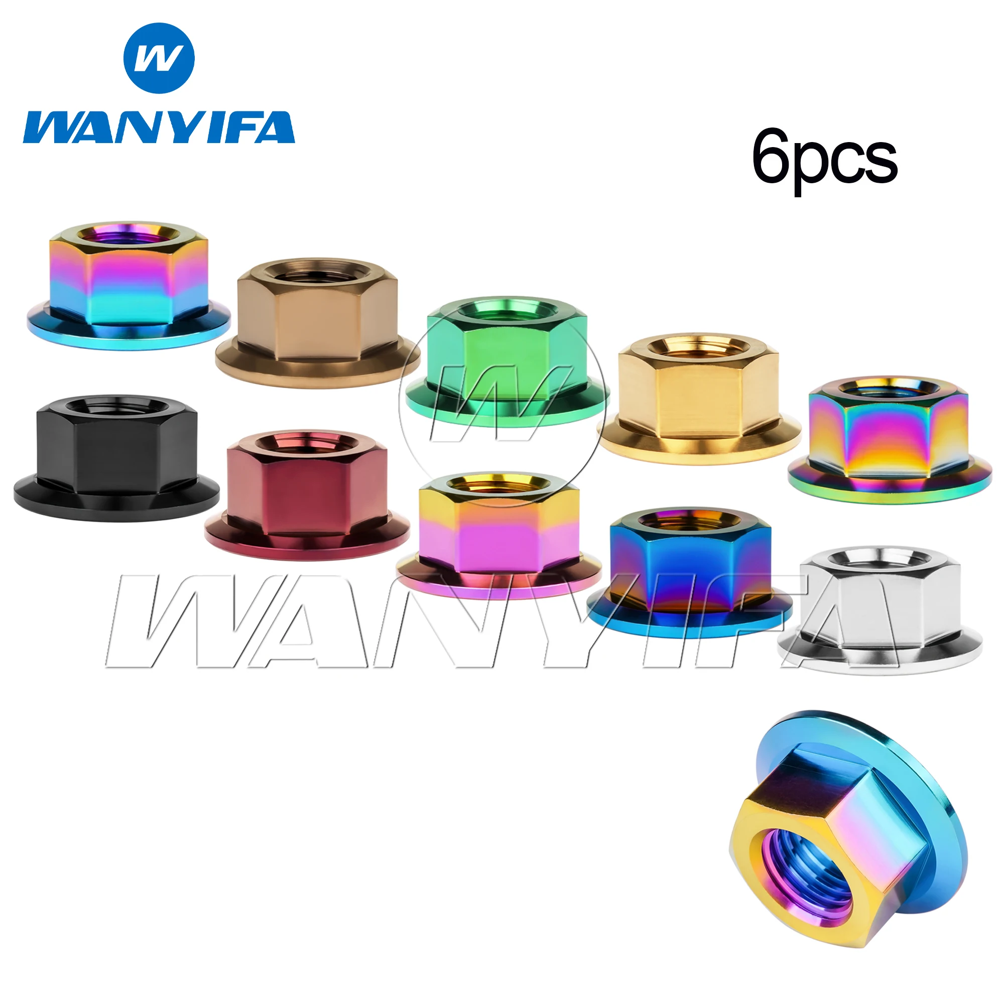 Wanyifa 6 Stück Titanmuttern M5 M6 M8 M10 M12 M14 M16 DIN6923 Flanschsechskantmuttern für Bolzenschraube Ti-Legierung Klasse 5 Befestigungselemente