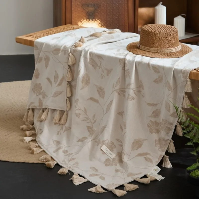 

Cotton and Linen Jacquard Tassel Blanket, Blanket Cover, Nap Blanket, Air Conditioning Blanket, Leisure Blanket
