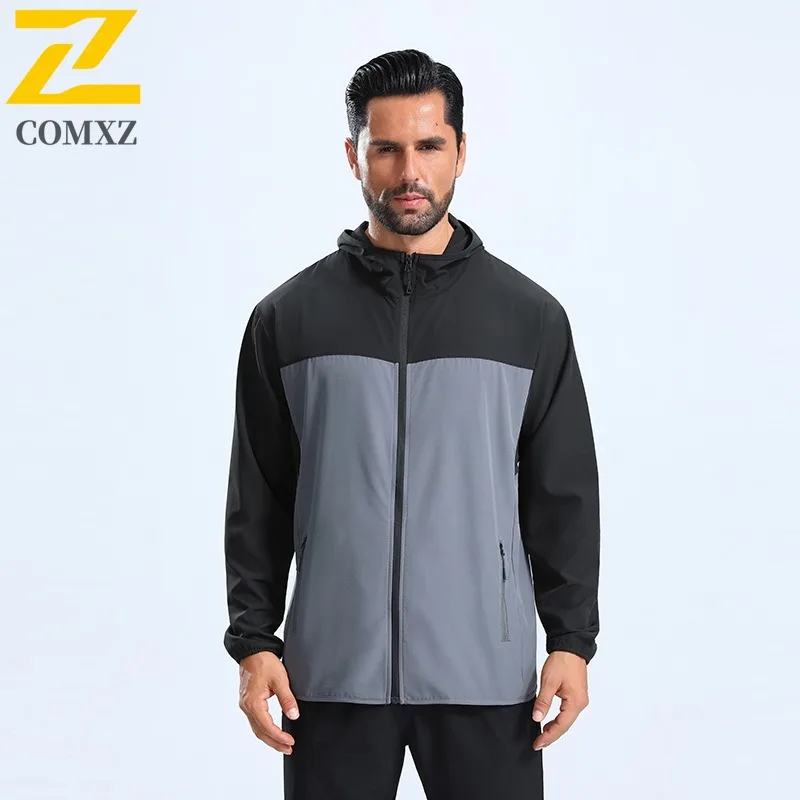 

COMXZ 2025 Color Block Hoodie Windproof Coat Men High Quality Spring Autumn Outdoor Training Casual Loose Breathable Windbreaker