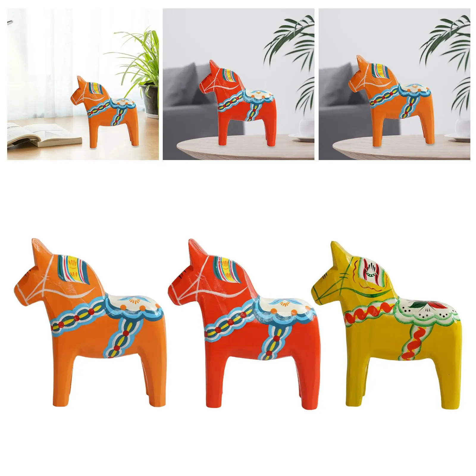 

Wood Swedish Dala Horse Creative Souvenir Handicraft Animal Sculpture Ornament for Shelf Cabinet Living Room Home Decor Gift