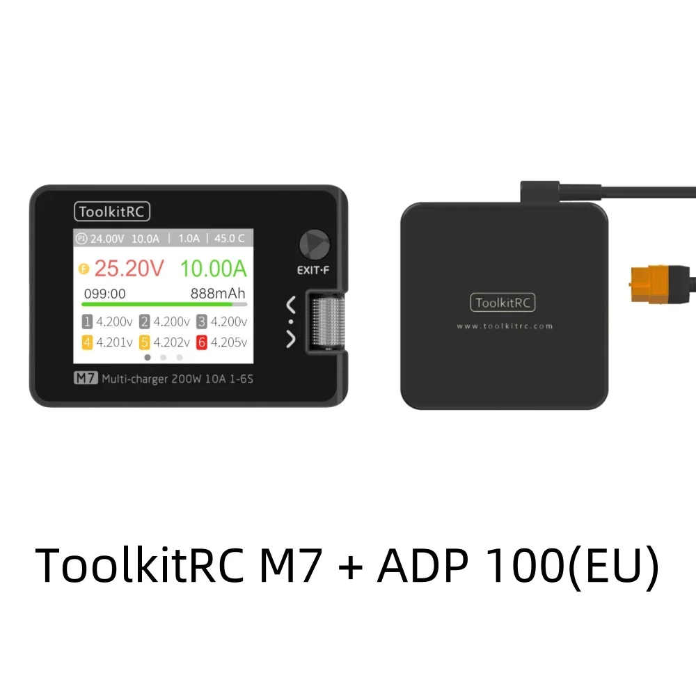 ToolkitRC M7 200W 10A DC Balance Charger/Discharger With ADP100 Adapter (EU/US) For 1-6S Lipo LiHV LiFe Lion RC Battery