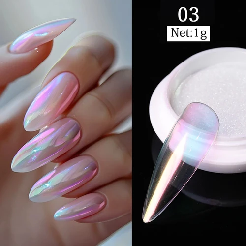 Imagen 1 del producto 1 caja de polvo de uñas Pearl Aurora, cromo púrpura, rosa y azul, pigmento brillante, polvo, esmalte de Gel UV, polvo de inmersión para manicura