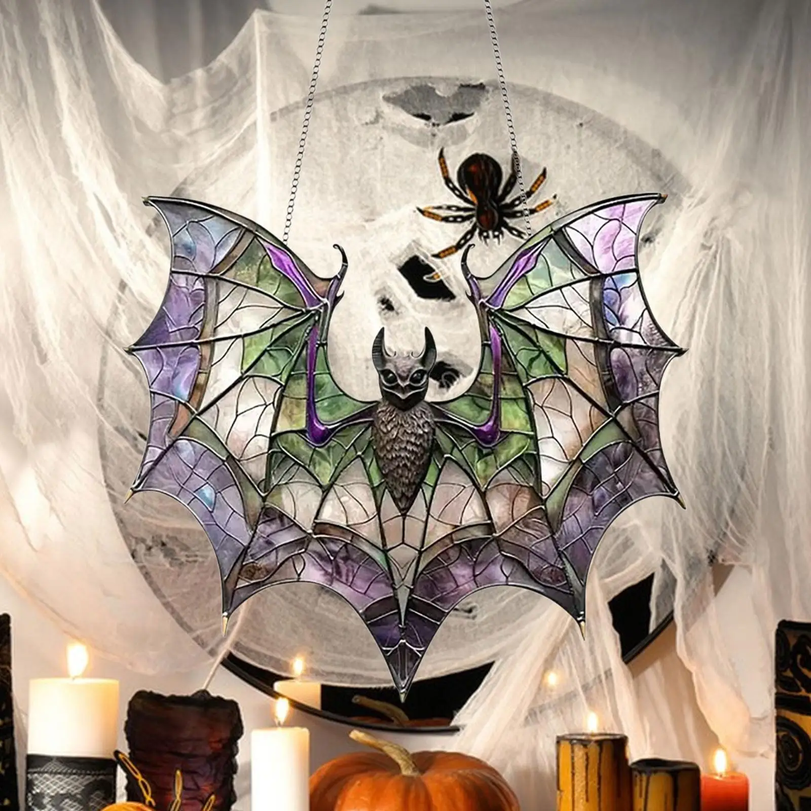 الخفافيش Suncatcher الخفافيش الزجاج الملون نافذة معلقة هالوين شنقا الديكور لغرفة المعيشة نافذة الهالوين المطبخ مقهى #2