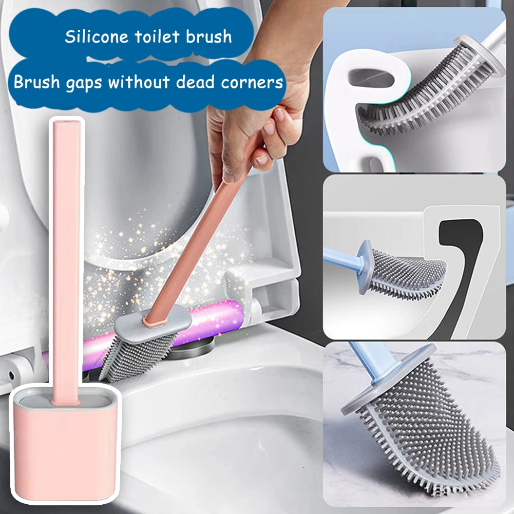 Flexible Toilet Brush Cleaner Long Handle Hanging Silicone 360 Degree No-Dead-Corner Flexible Cleaner Brush Holder Set Bathroom view 5