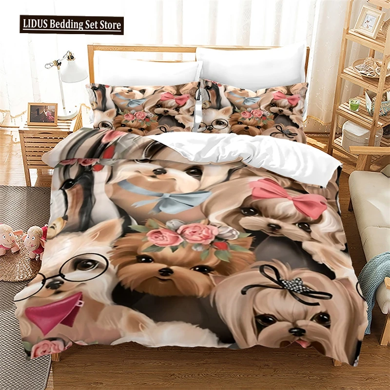 

3D Dog Duvet Cover Queen For Teen Boys Room Decor Microfiber Animal Theme Bedding Set Cute Pet Puppy Floral Comforter Cover