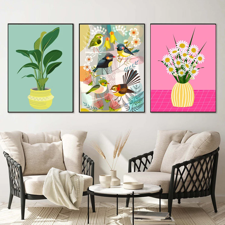 

Abstract Tropical Leopard Tiger Zebra Bird Nordic Wall Art Canvas Painting - Living Room Decorative Poster Print