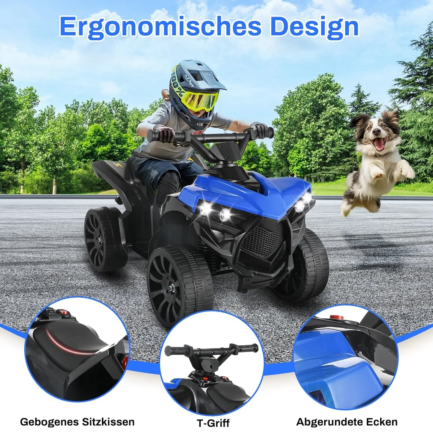 Kids Ride On ATV Electric Off-Road Quad Car 6V Battery Powered W/Music, Light,Blue