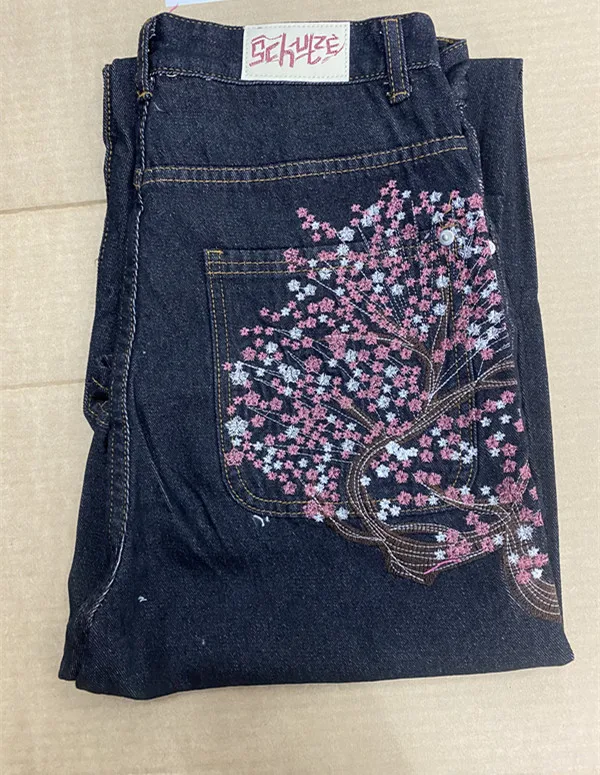 Vintage Low Waist Hip Hop Kirschblüten Bestickte Jeans Weites Bein Hose Y2K Kleidung Herren Damen Bestickte Baggy-Jeans S354179Ed9E1748E4998C1207Cbc1F75Ce
