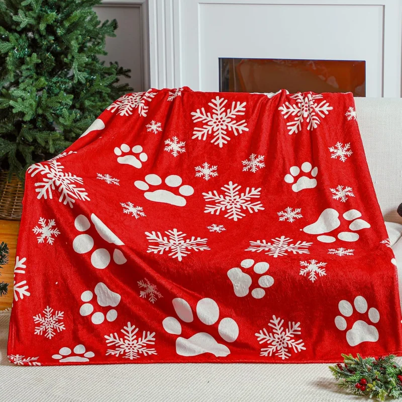 

Christmas animal blanket, cute dog paw flannel blanket, red snowflake cover blanket, suitable for dog lovers as a gift 60INX50IN