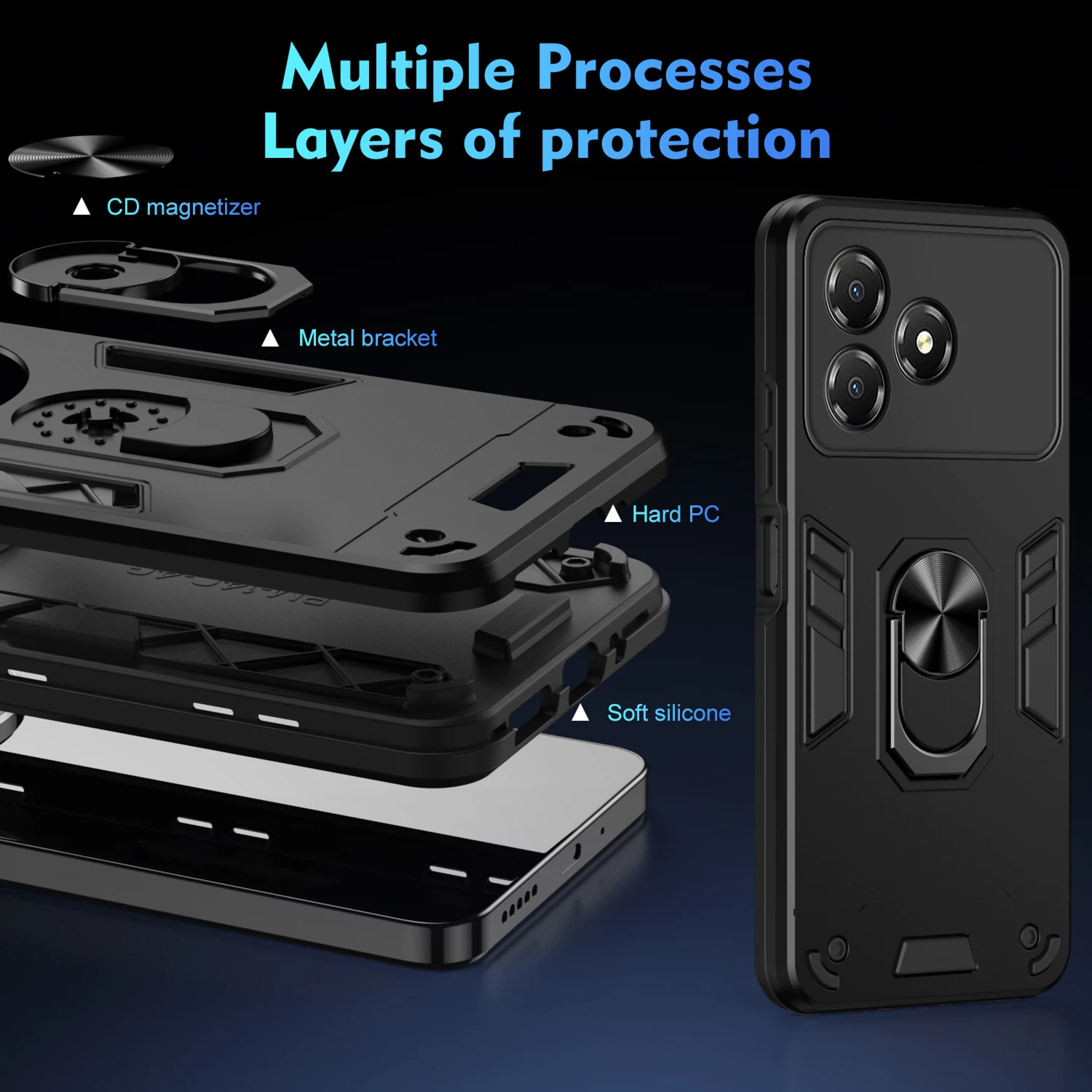 Military Grade Shockproof Case for ZTE Blade A36 A56 A76 4G Protective Cover Ring Stand Holder Fundas Coque view 6