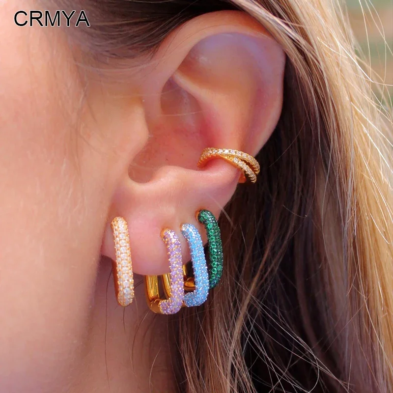 CRMYA Gold-color Hoop Earrings For Women Vintage Piercing Cubic Zirconia Ear Buckle Earring 2023 Jewelry Accessories Wholesale