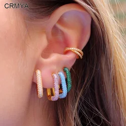 CRMYA Gold-color Hoop Earrings For Women Vintage Piercing Cubic Zirconia Ear Buckle Earring 2023 Jewelry Accessories Wholesale