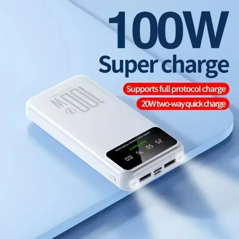 30000mah high-capacity portable power bank 100W ultra-fast charging digital display for iPhone Samsung with LED light