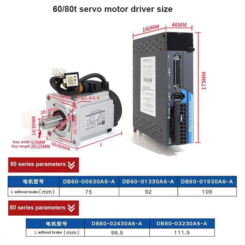 

Servo Motor 200W 400W 600W AC Servo Motor Drive Kit 3000rpm 60 Flange driver + 17-bit magnetic encoder + 3m encoder cable CNC