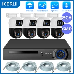 Système de caméra de surveillance KERUI étanche 6MP HD POE Double objectif PTZ WIFI IP Sécurité domestique 4CH 8CH POE NVR Vidéo H.265 Kit de vidéosurveillance