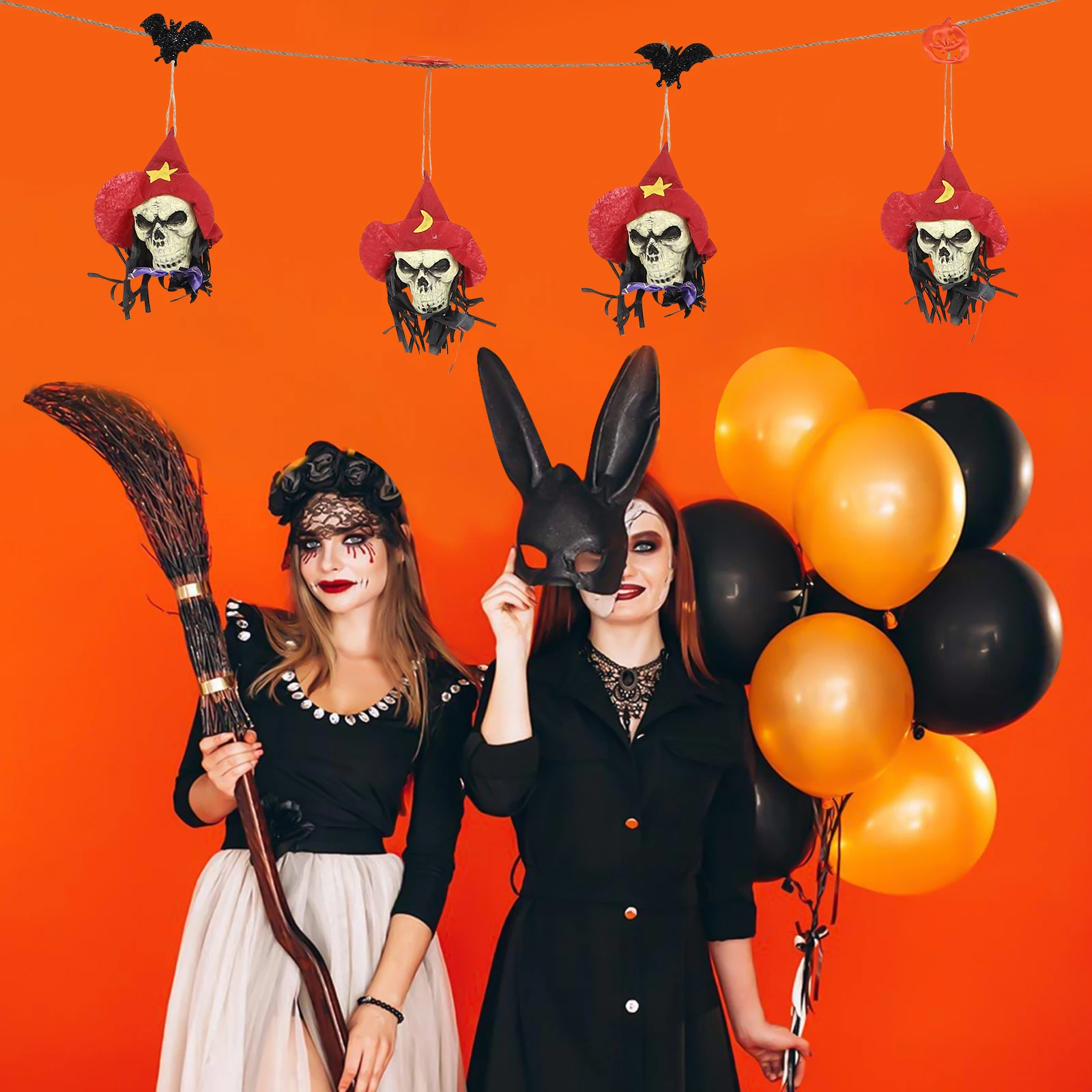 

Halloween Skull Head String Flag Decorations Red Banner Photo Props Party Supplies Non woven Fabric Holiday naments Retro Pirate