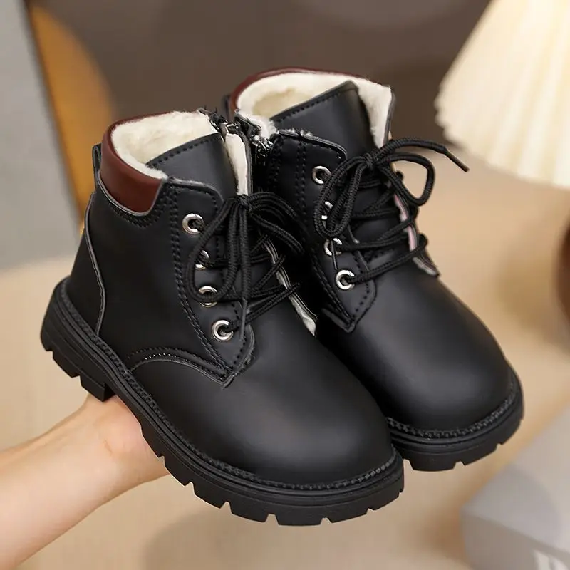 Kids Fashion Snow Boots 2026 Winter New Arrival Warm Fleece Lined Short Boots for Children Trendy Yellow Winter Shoes
