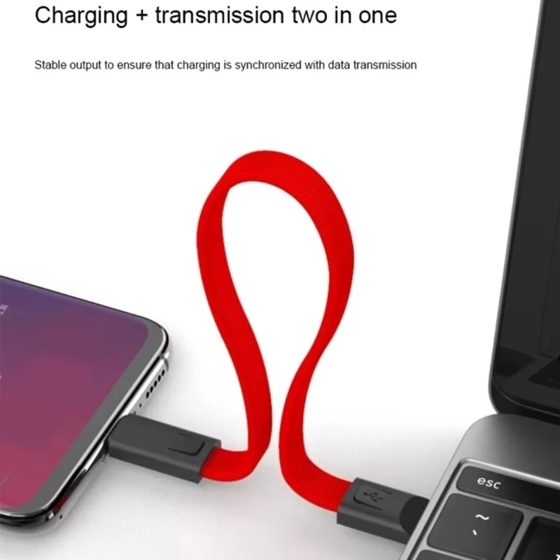 Keychain USB to Type C Charging Cable 2.4A High Efficiency Data Transfer 2 in 1