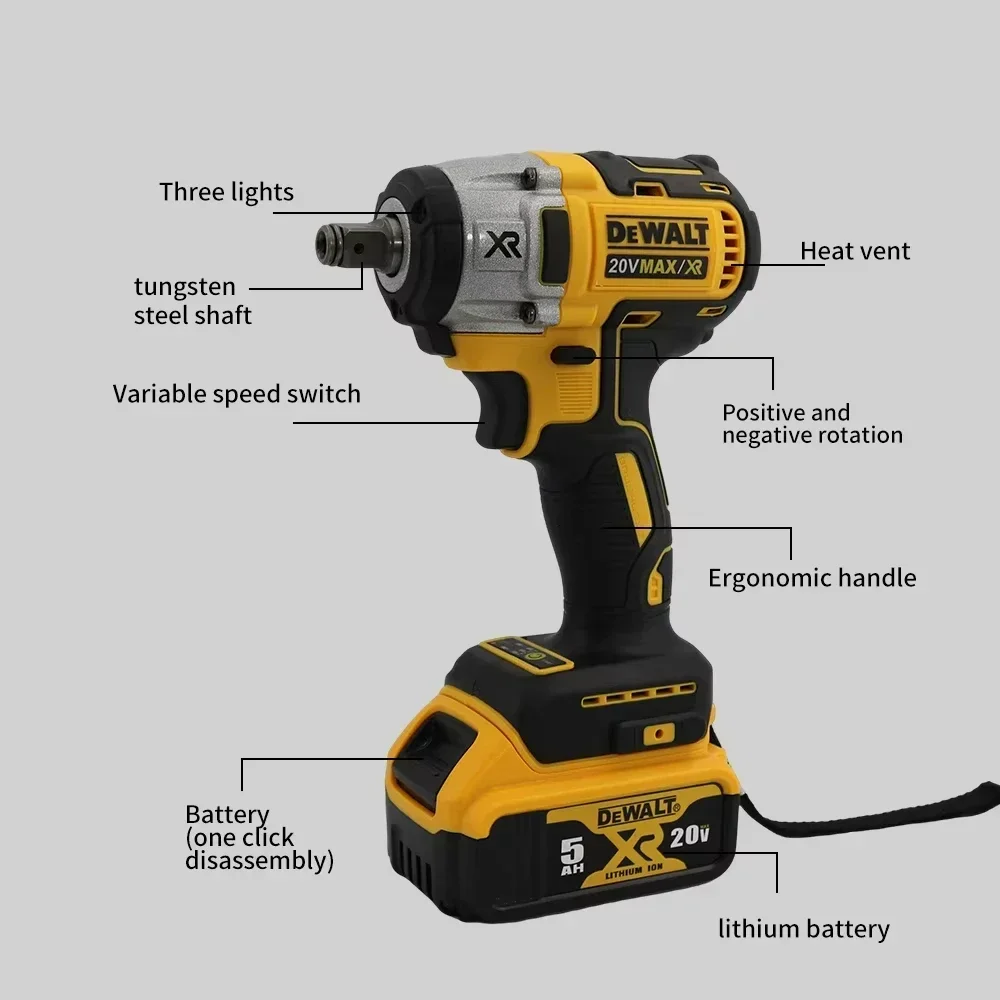 Dewalt DCF880 kunci pas, alat perbaikan ban listrik tanpa kabel torsi tinggi Impact tanpa sikat 3300RPM 20V dapat diisi ulang