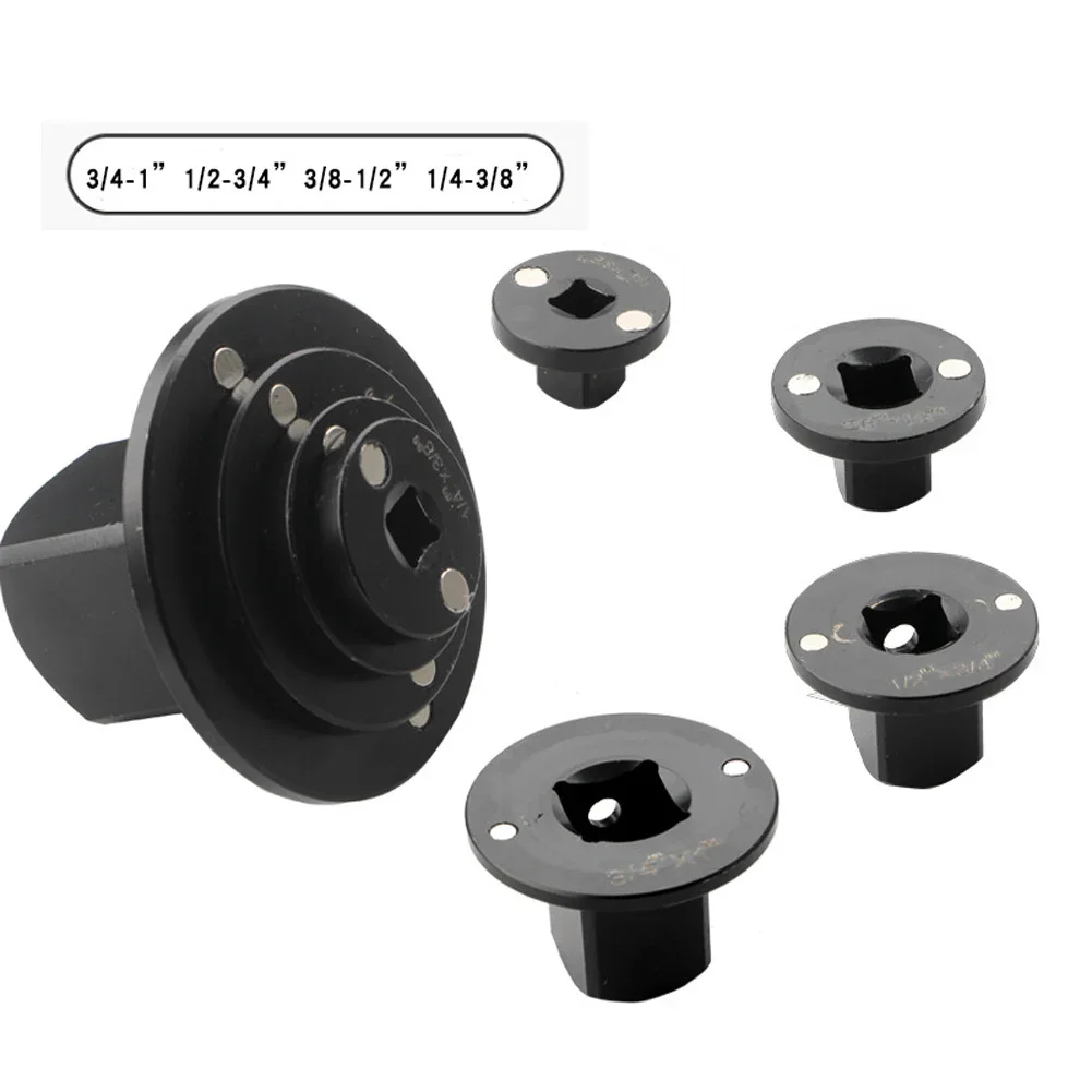 

Набор из 4 низкопрофильных переходников для трещотки: 3/4 на 1, 1/2 на 3/4, 1/2 на 3/8, 1/4 на 3/8. Переходные головки для трещотки.