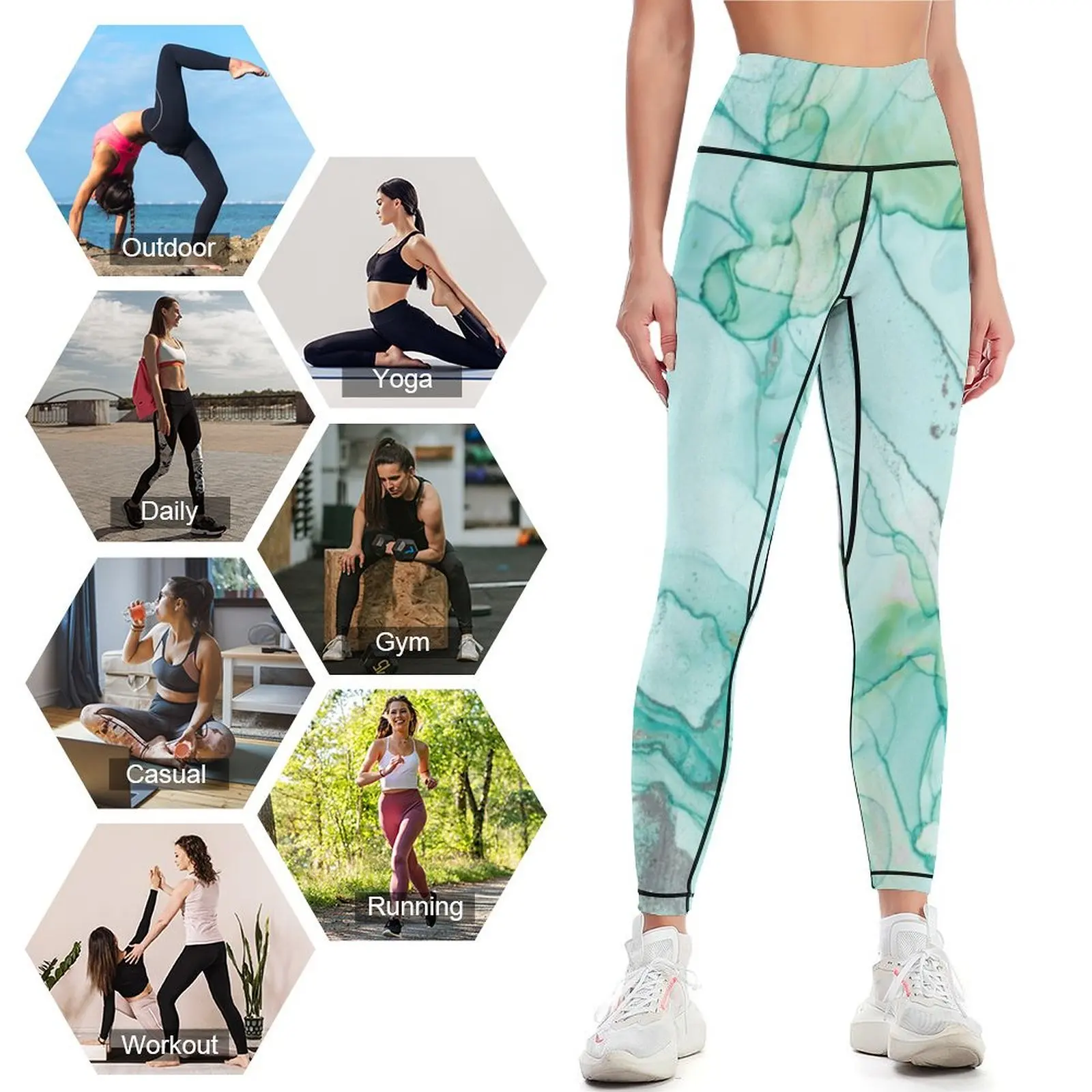 Alcohol Ink Abstract - Seafoam Leggings for girls Women's sports gym sportswear woman Womens Leggings