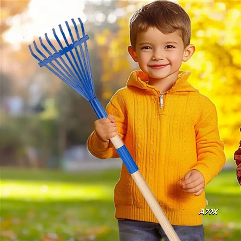 

2X Children's Rake With Hardwood Handle And Cute Rake For Children, Garden Tool For Children Over 3 Years Old Blue