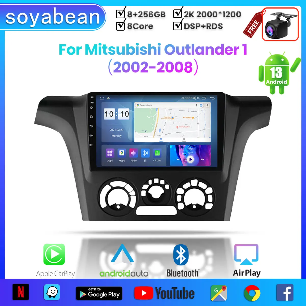 

Android 13 Car Radio for Mitsubishi Outlander 1 2002-2008,10inch 2K Multimedia Player with 4G Carplay DSP & 2Din GPS Navigation