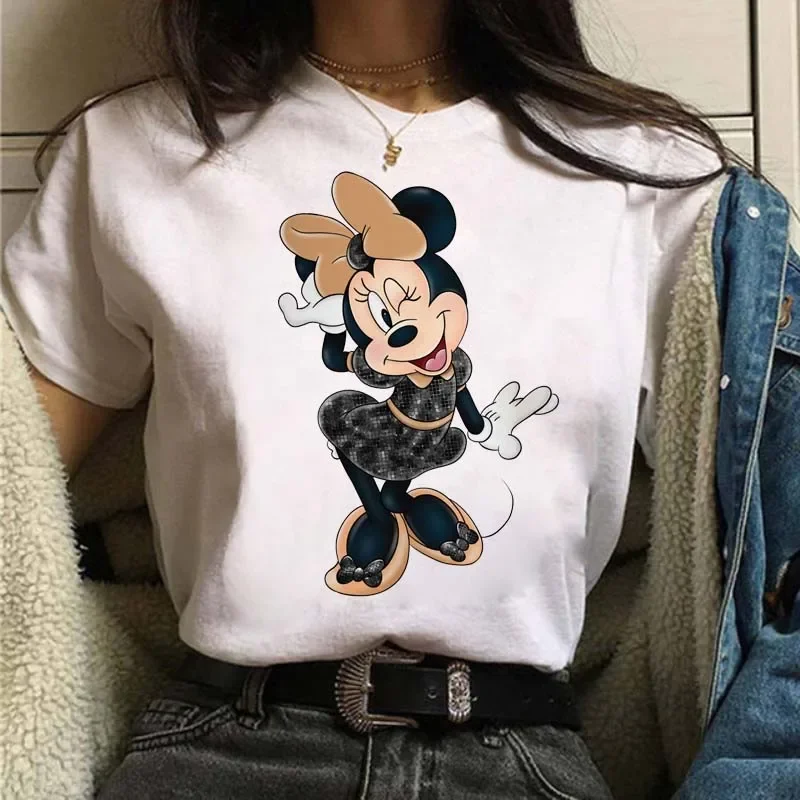 Cute Minnie Mouse Women T-shirts White Cartoon O-Neck Clothing Funny Fashion Streetwear Harajuku Short Sleeve T Shirt Unisex Top