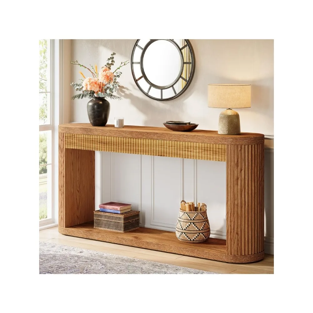 

63 Inch Fluted Console Table for Entryway, Narrow Wood Sofa Table Behind Couch for Entrance, Hallway, Foyer, Front Do