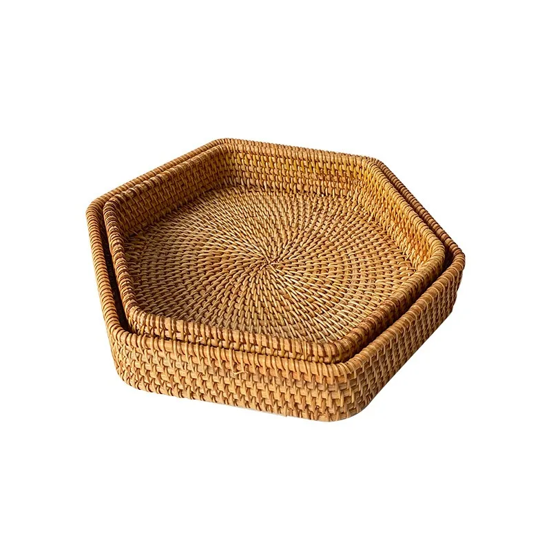 

Hexagonal Rattan Wicker Woven Tray, Decorative Basket for Coffee Table and Ottoman Decor, Living and Bathroom