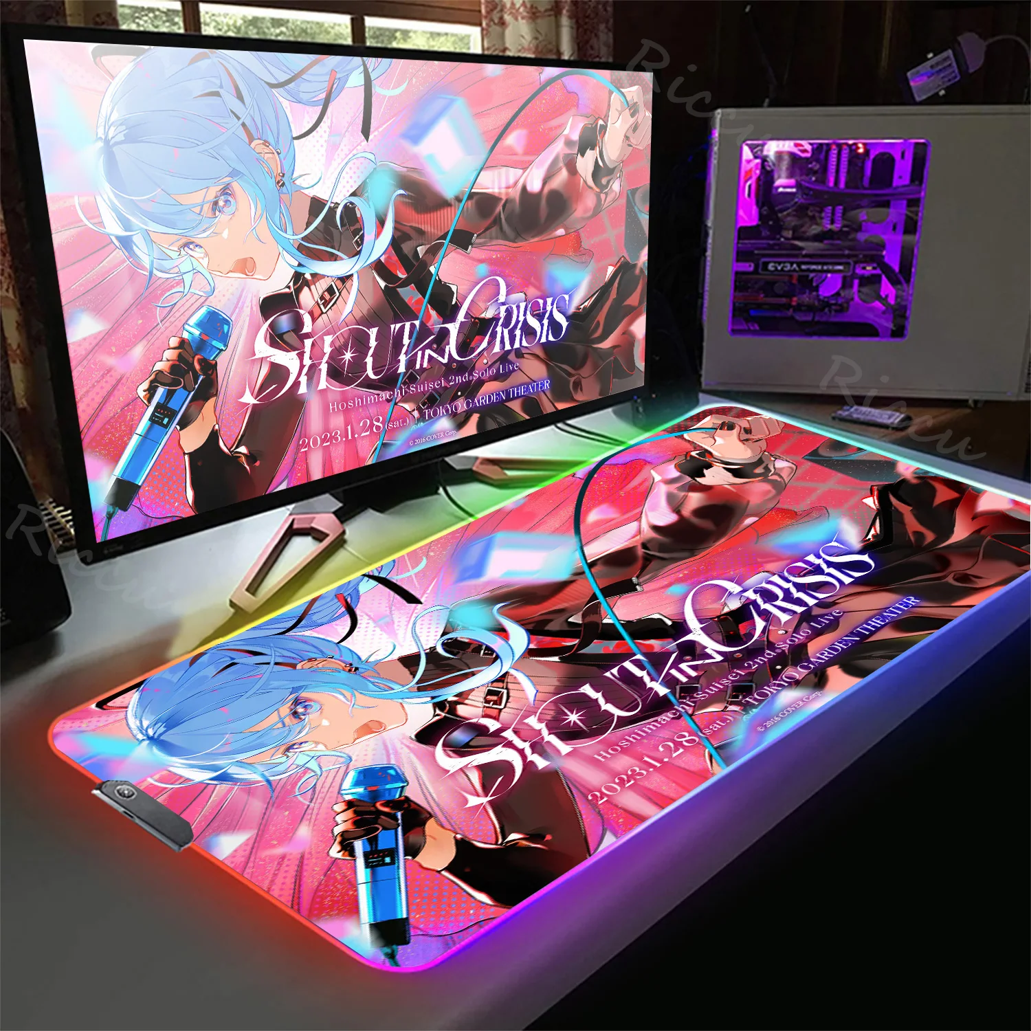 Hoshimachi Suisei RGB Mouse Pad Office Organizers Accessories Mouse Carpet Hololive Gaming Pc Led Mousepad Anime Mat