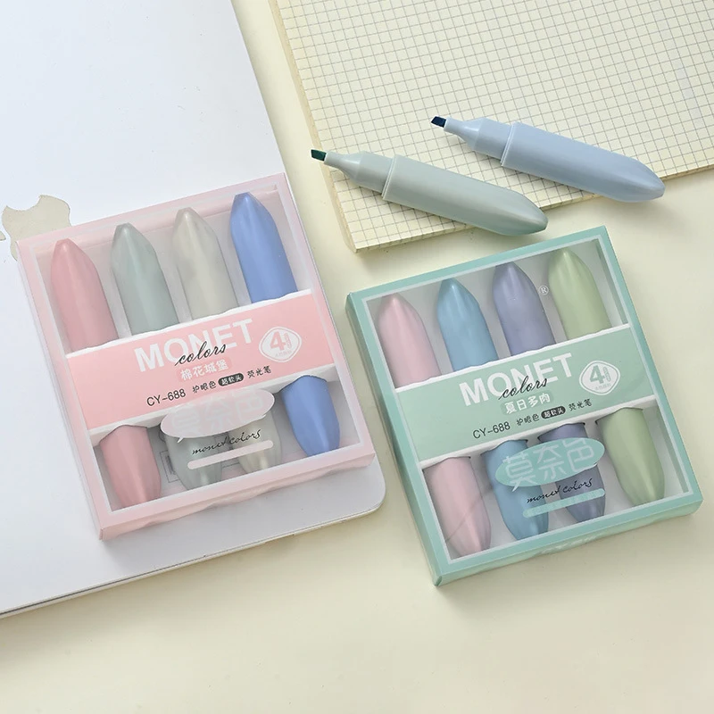 4pcs/box Soft Brush Tip Marker Pens Kawaii Lipstick Highlighter Fluorescent Pen DIY Drawing Painting Liner Korean Stationery