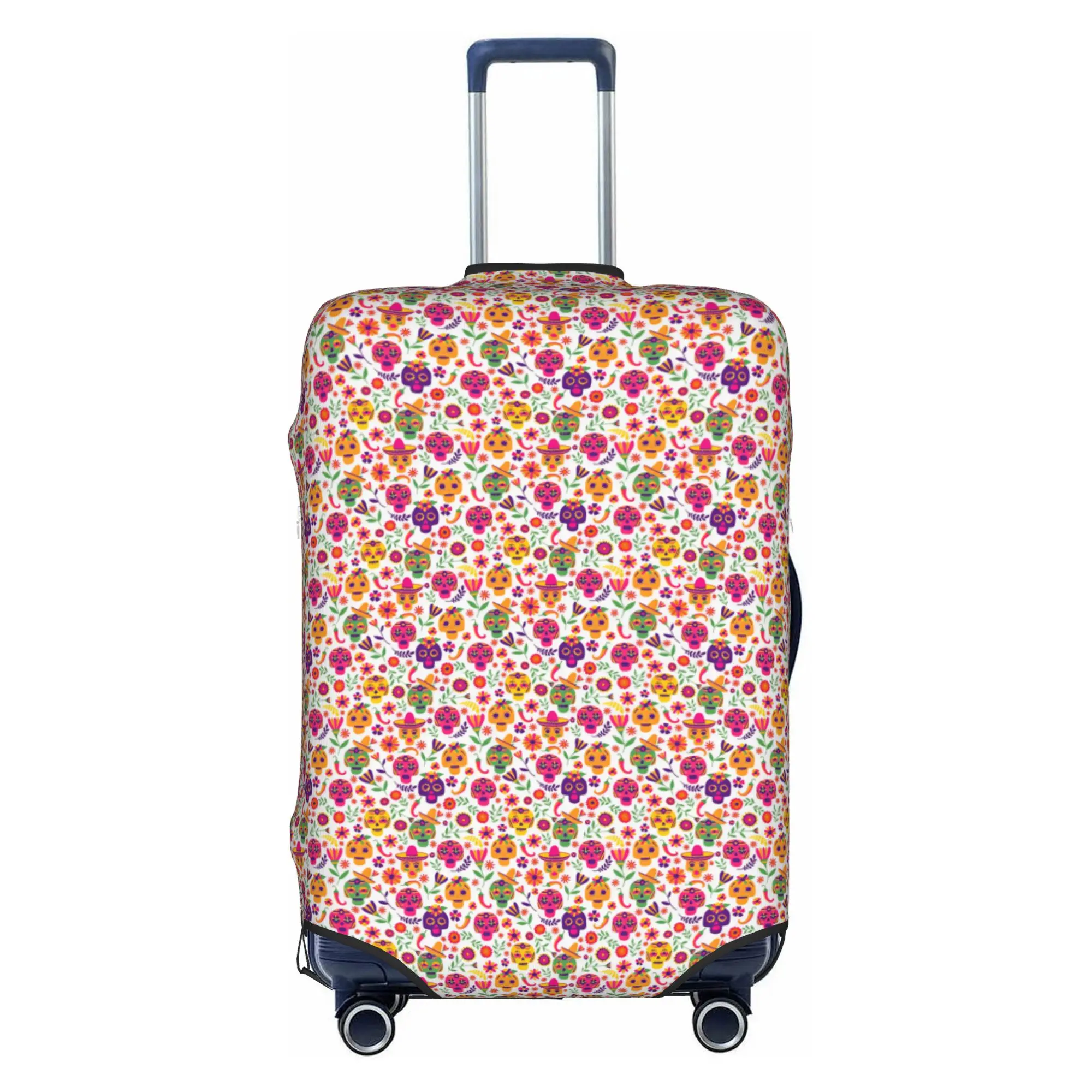 Dia de los Muertos Skull Mexican Flowers Luggage Cover Elastic  Travel Suitcase Protective Covers Fits 18-32 Inch